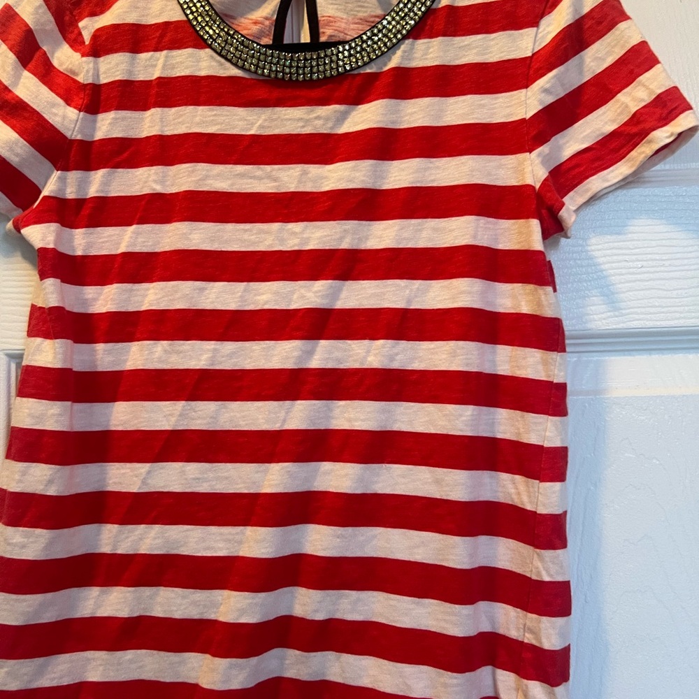 Juicy Couture Red and White Top with Embellished Neckline